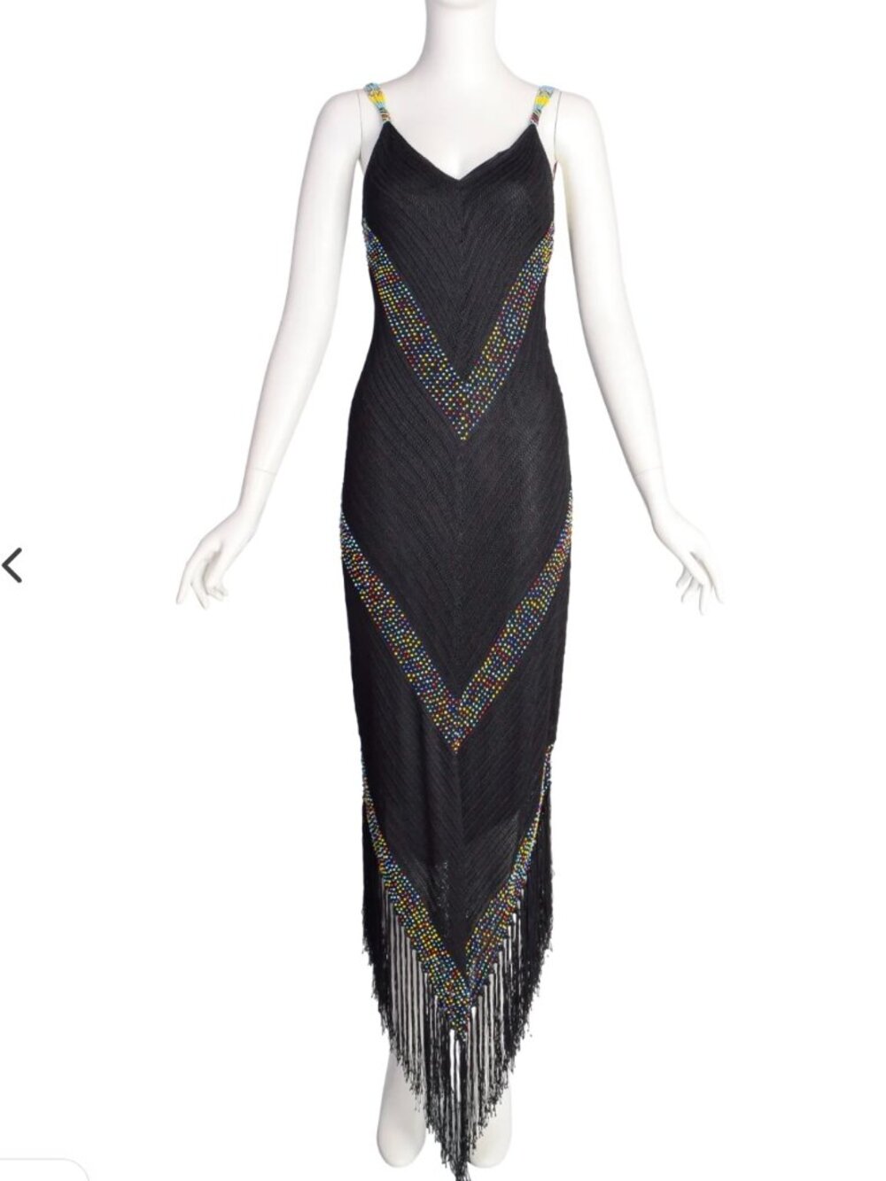 1990's Vintage Knit Mesh Maxi Dress with Beading and Fringe   I   Size  M